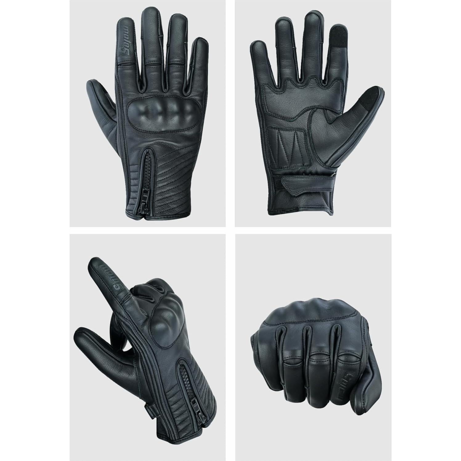Guantes de Motocicleta Moto5 M-MG-01 de Cuero Negro Táctiles