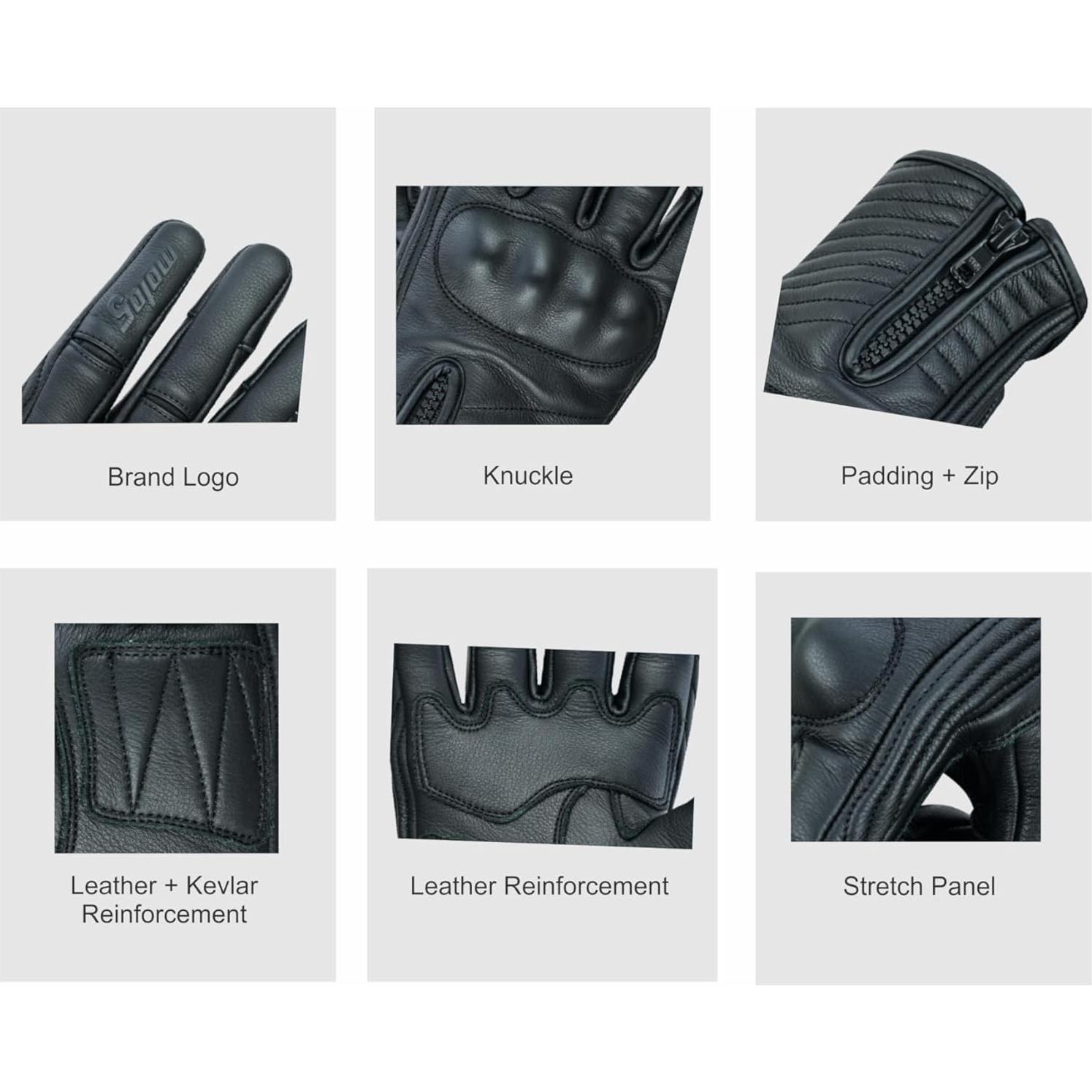 Guantes de Motocicleta Moto5 M-MG-01 de Cuero Negro Táctiles
