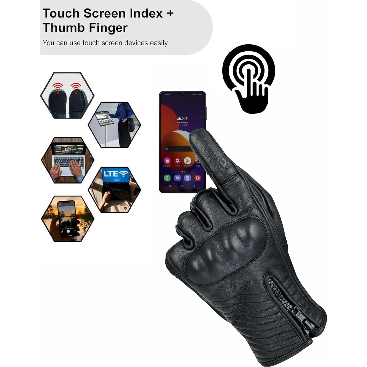 Guantes de Motocicleta Moto5 M-MG-01 de Cuero Negro Táctiles