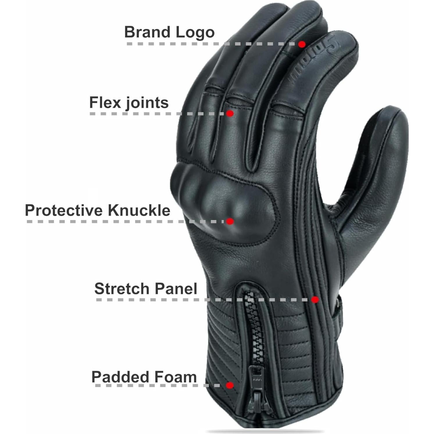 Guantes de Motocicleta Moto5 M-MG-01 de Cuero Negro Táctiles