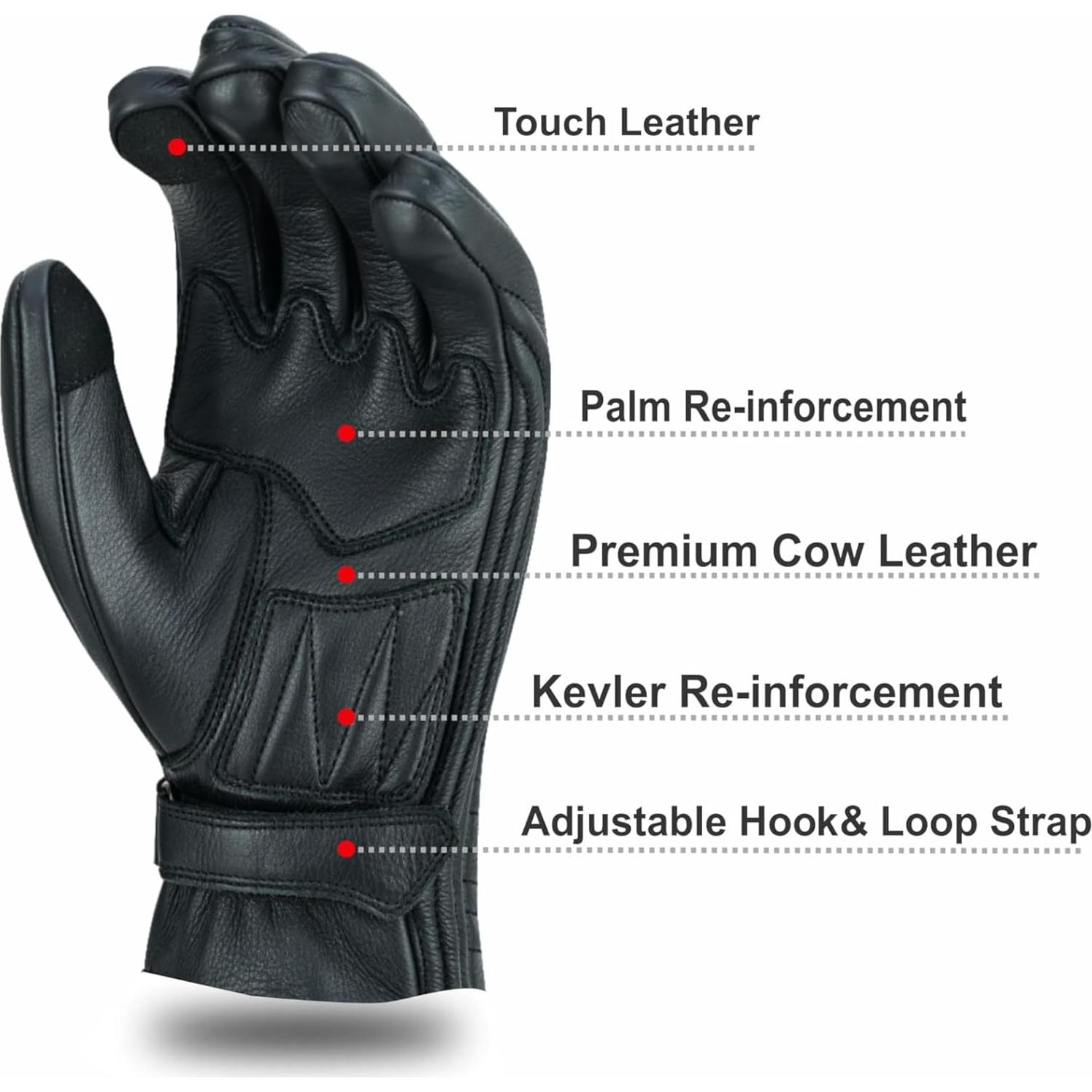 Guantes de Motocicleta Moto5 M-MG-01 de Cuero Negro Táctiles