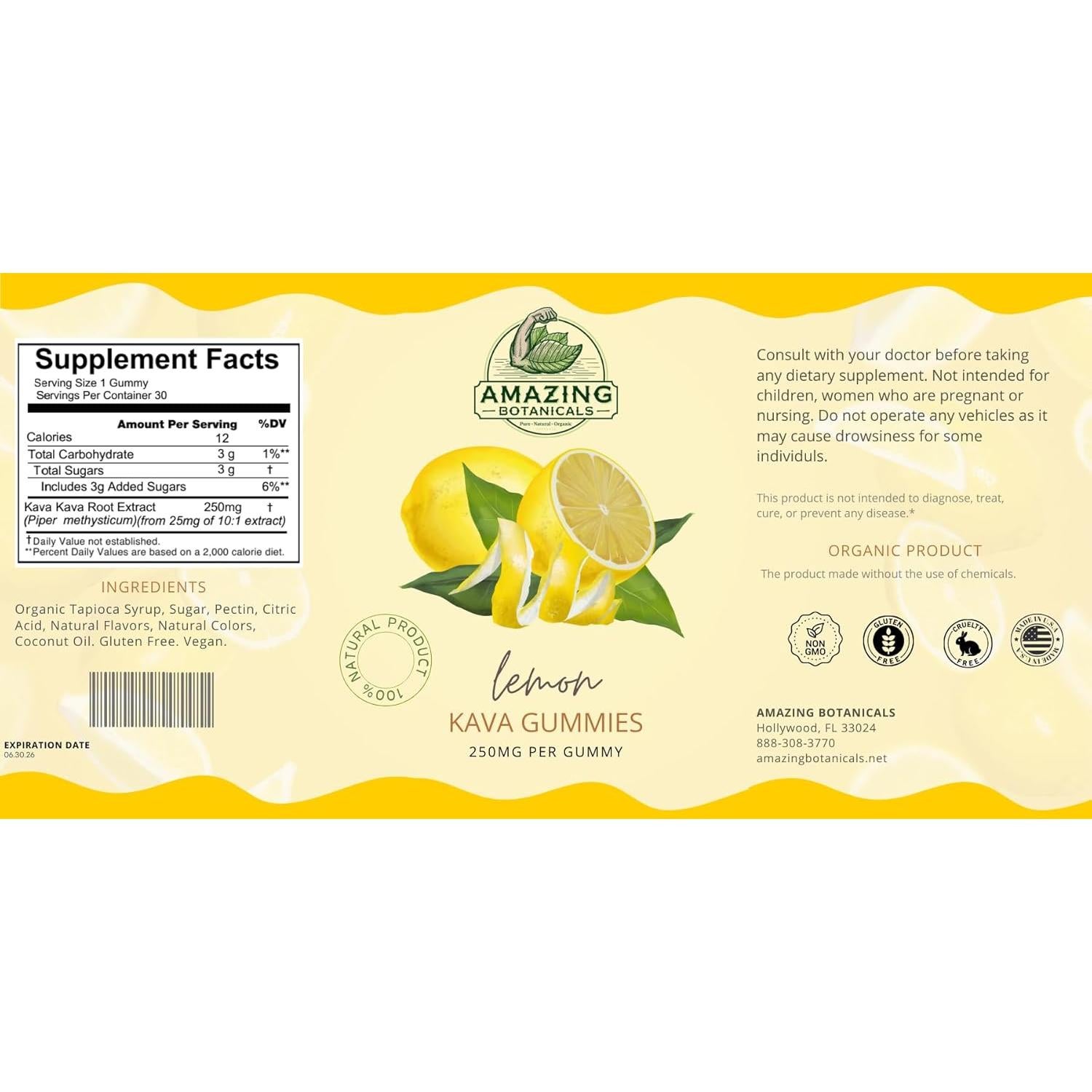 Gomitas de Kava Limón Picante 250mg - 30 Unidades Veganas