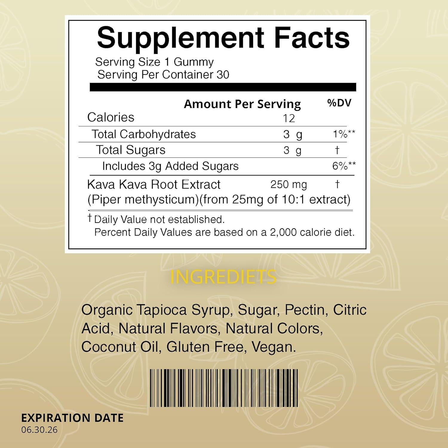 Gomitas de Kava Limón Picante 250mg - 30 Unidades Veganas