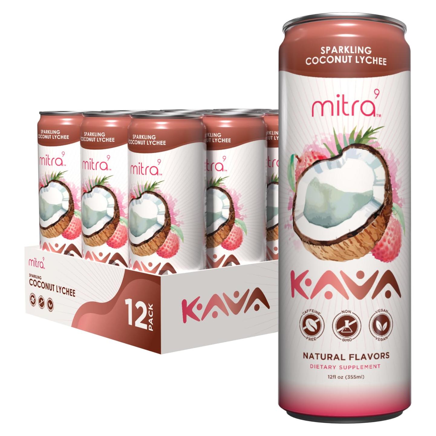 Bebida Espumosa de Kava Mitra9 con Coco y Lichi 355 ml - 12 Unidades