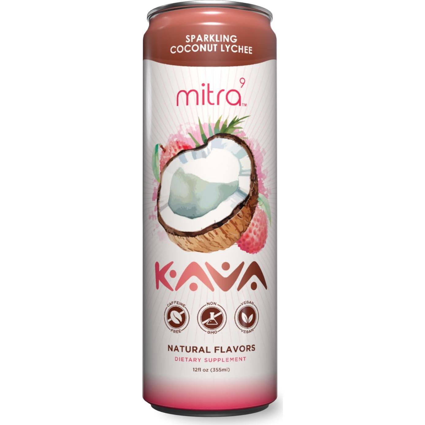 Bebida Espumosa de Kava Mitra9 con Coco y Lichi 355 ml - 12 Unidades