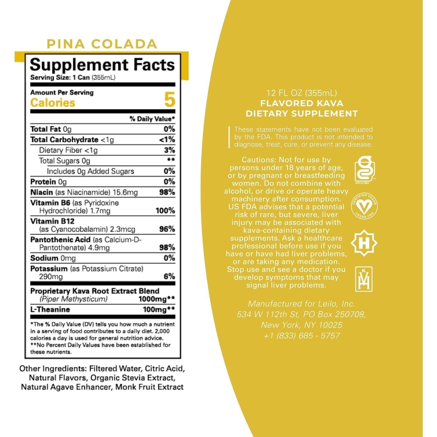 Bebida Mocktail de Pina Colada LEILO - Paquete de 12 Latas 355ml