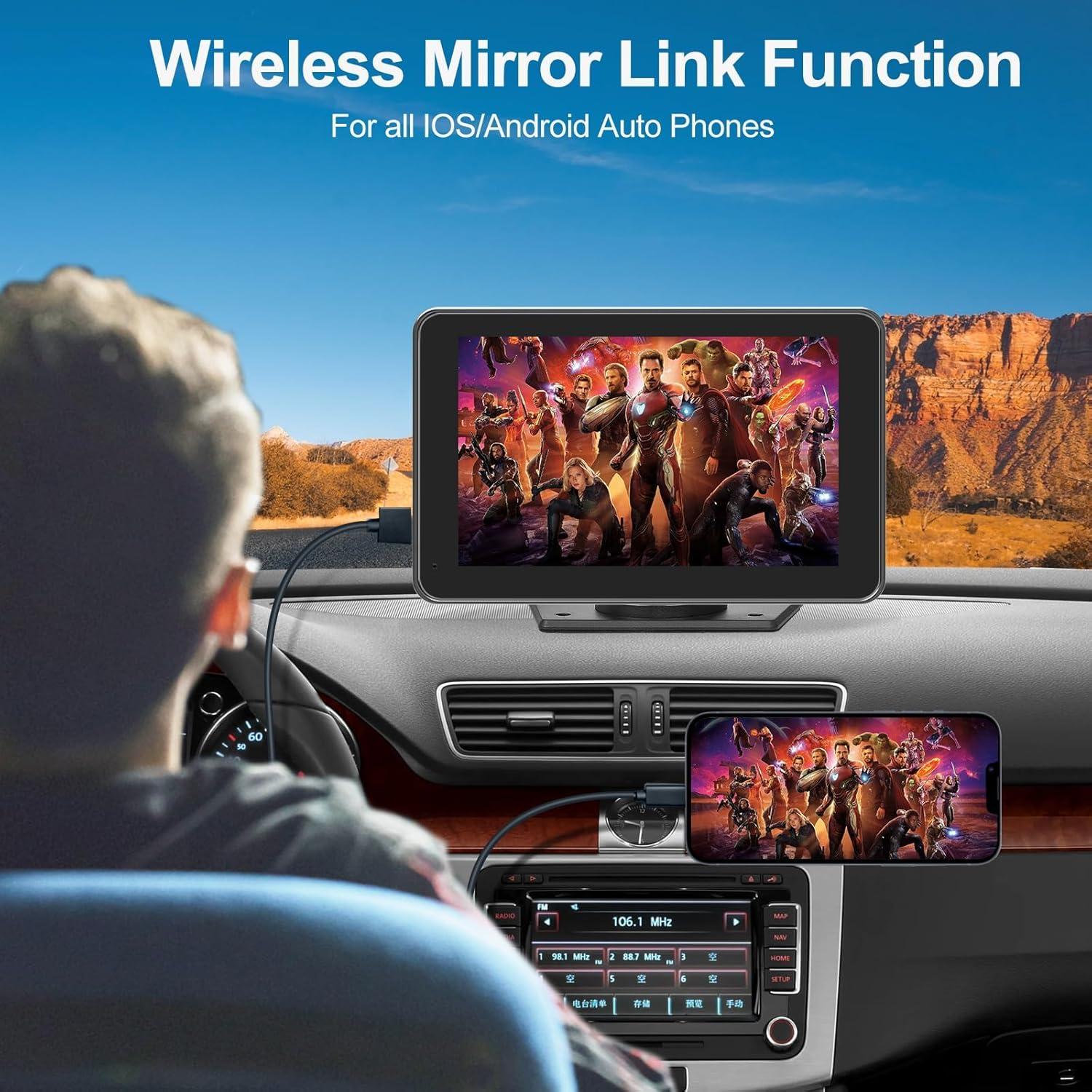 Pantalla Portátil FUNAURORE 7" Carplay/Android Auto Inalámbrica