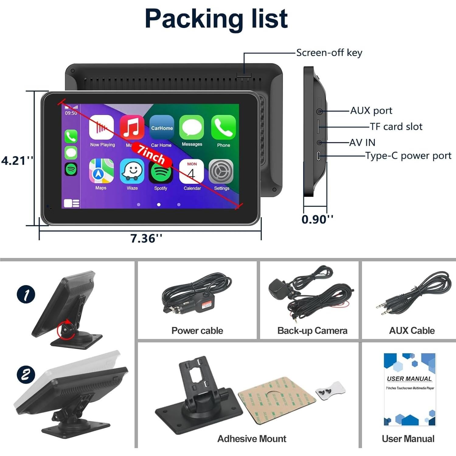 Pantalla Portátil FUNAURORE 7" Carplay/Android Auto Inalámbrica