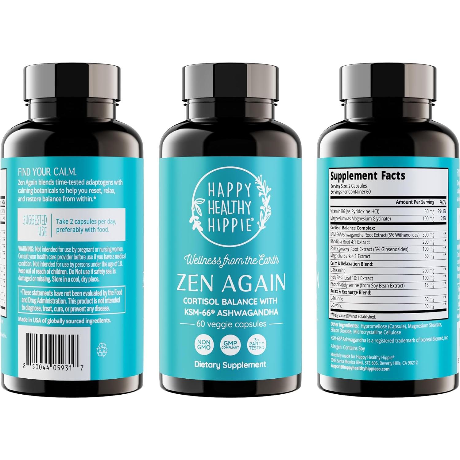 Suplemento Natural Zen Again Happy Healthy Hippie 60 Cápsulas