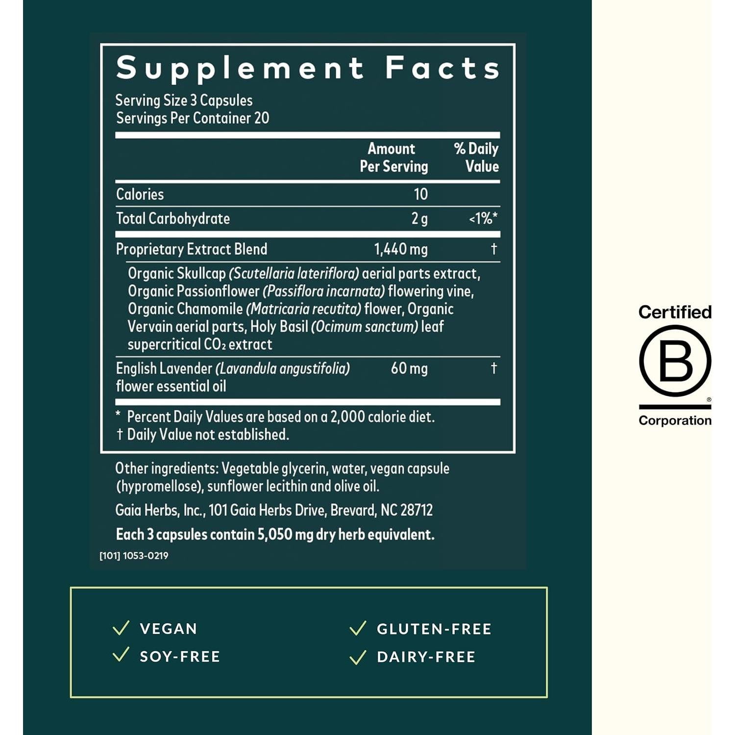 Suplemento Calm A.S.A.P. Gaia Herbs - 60 Cápsulas Veganas