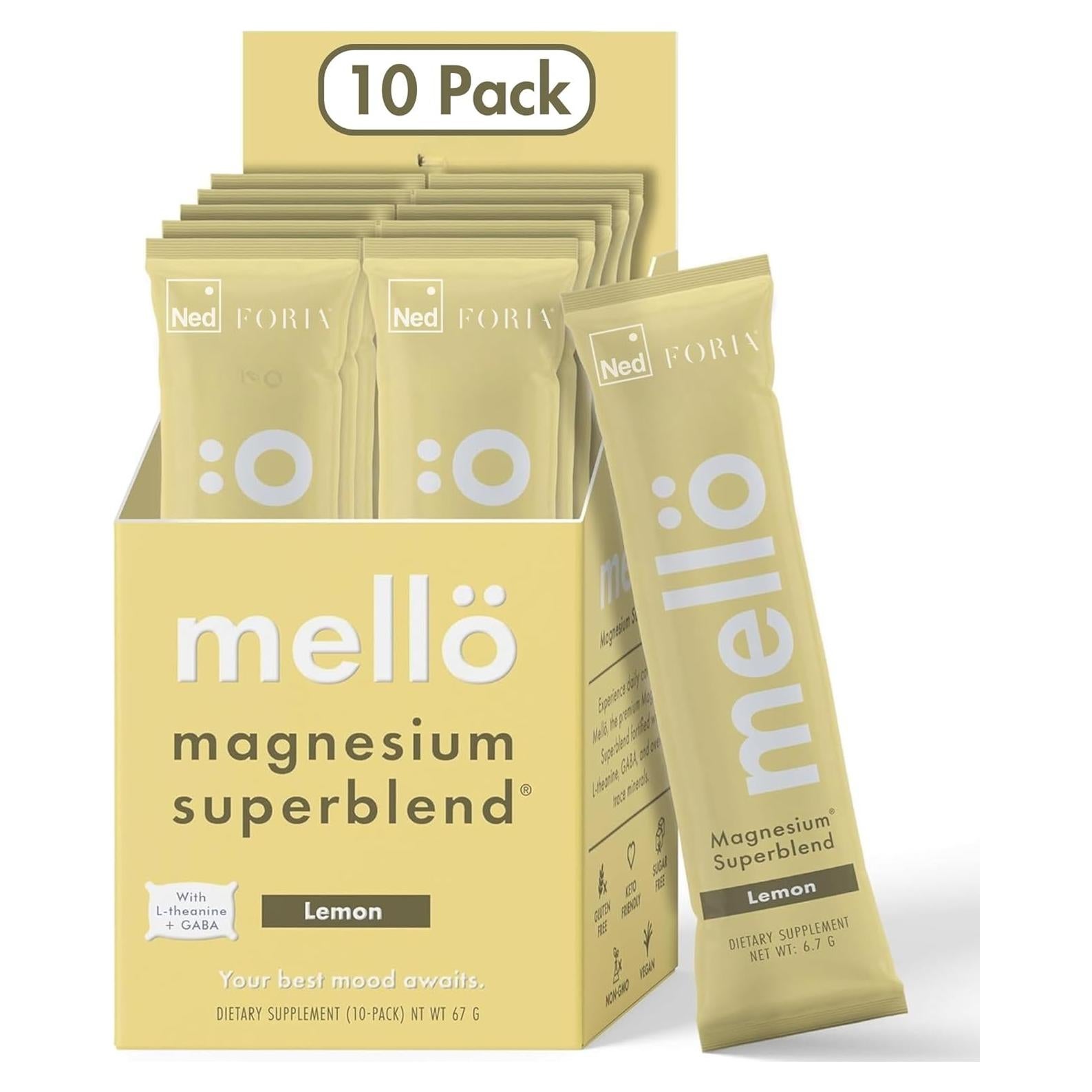 Suplemento de Magnesio Mellö en Polvo Limón 10 Paquetes