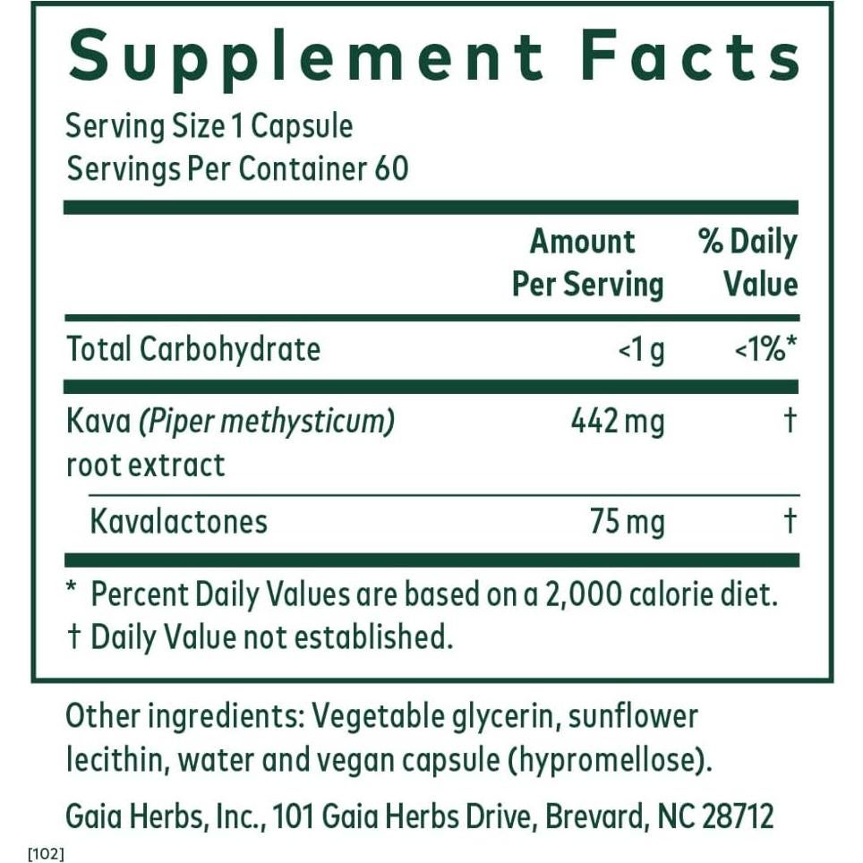 Suplemento Herbal Gaia Herbs PRO Kava 75 - 60 Cápsulas