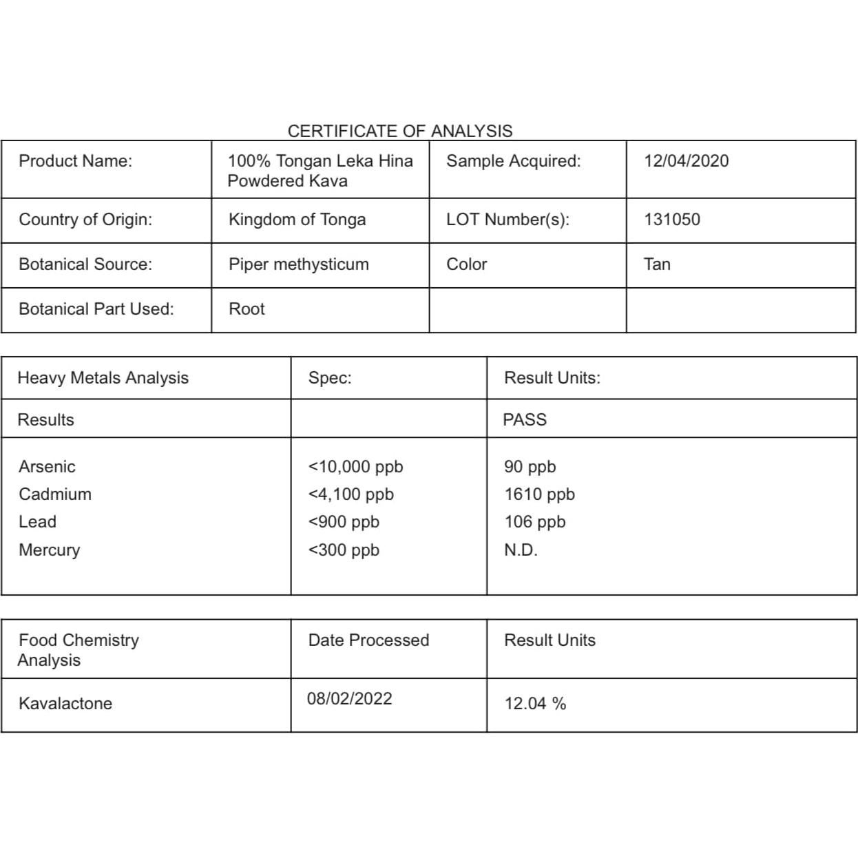 Kava Tongan Premium 450g Leka Hina - Raíz Natural Pura