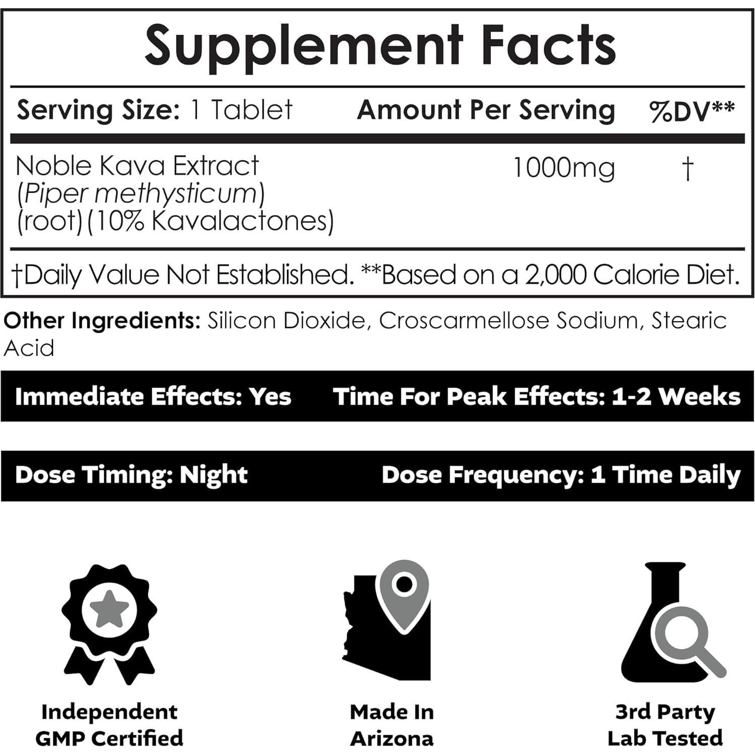 Tabletas de Kava Noble Nootropics Depot 1000mg 30 Unidades