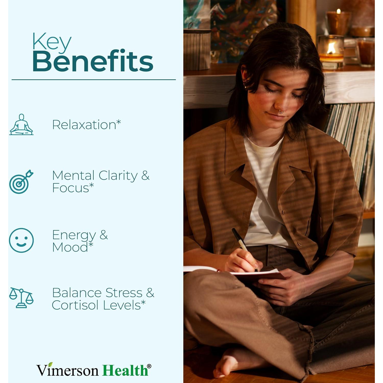 Suplemento Alivio Estrés Vimerson Health 60 Cápsulas Vegano