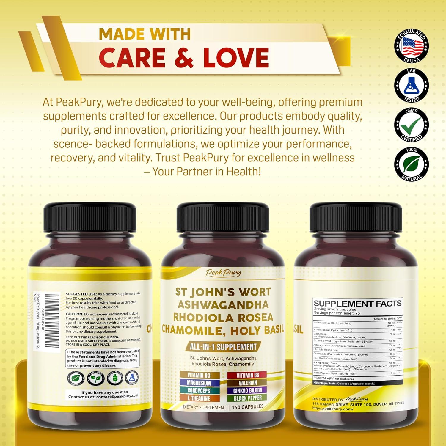 Suplemento de Hierba de San Juan PeakPury 150 Cápsulas Veganas