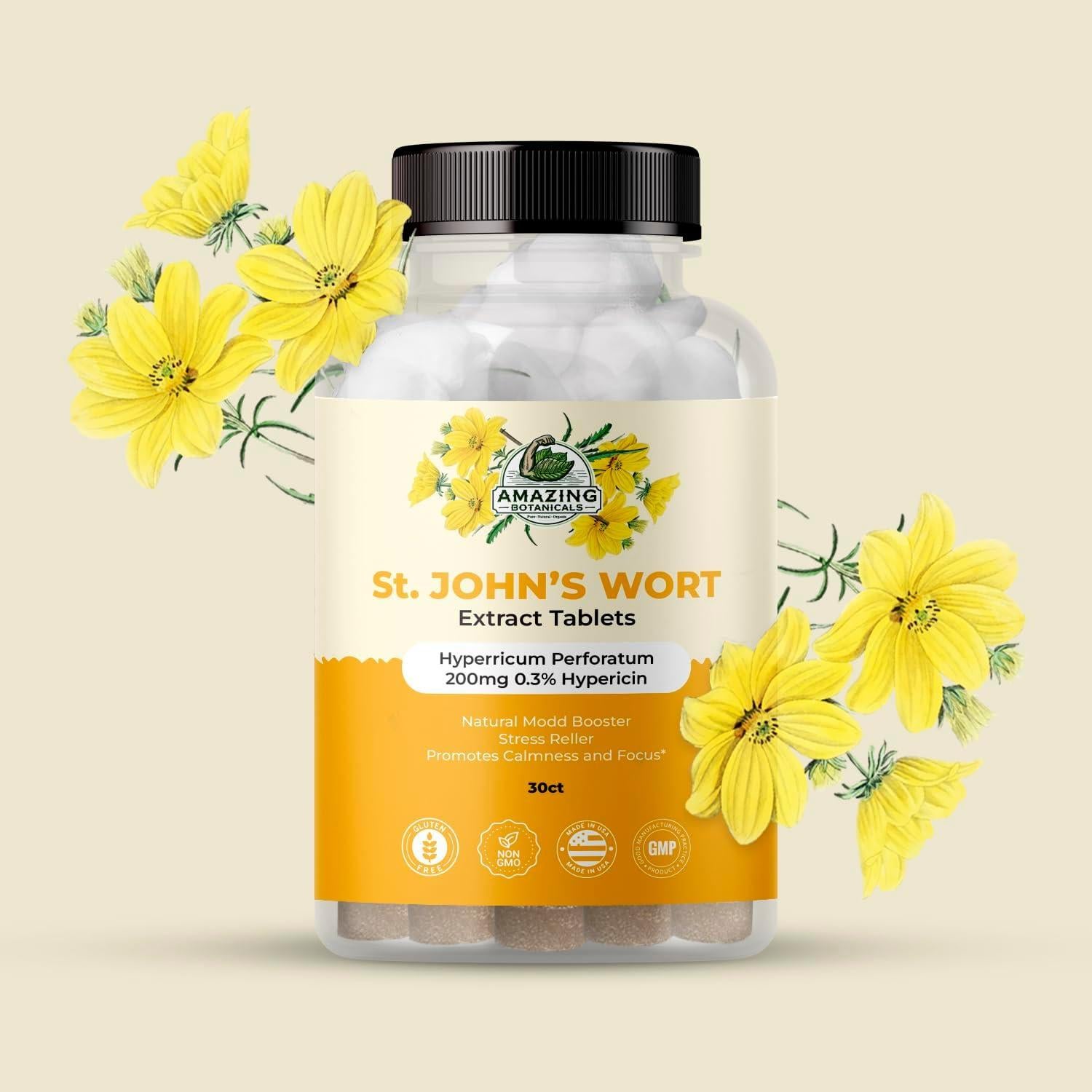 Extracto de Hierba de San Juan Amazing Botanicals 200 mg 30 Tabletas