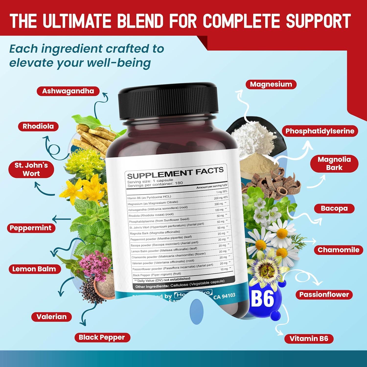 CORTISOL Salud - Suplemento de Ashwagandha y Magnesio 180 cápsulas