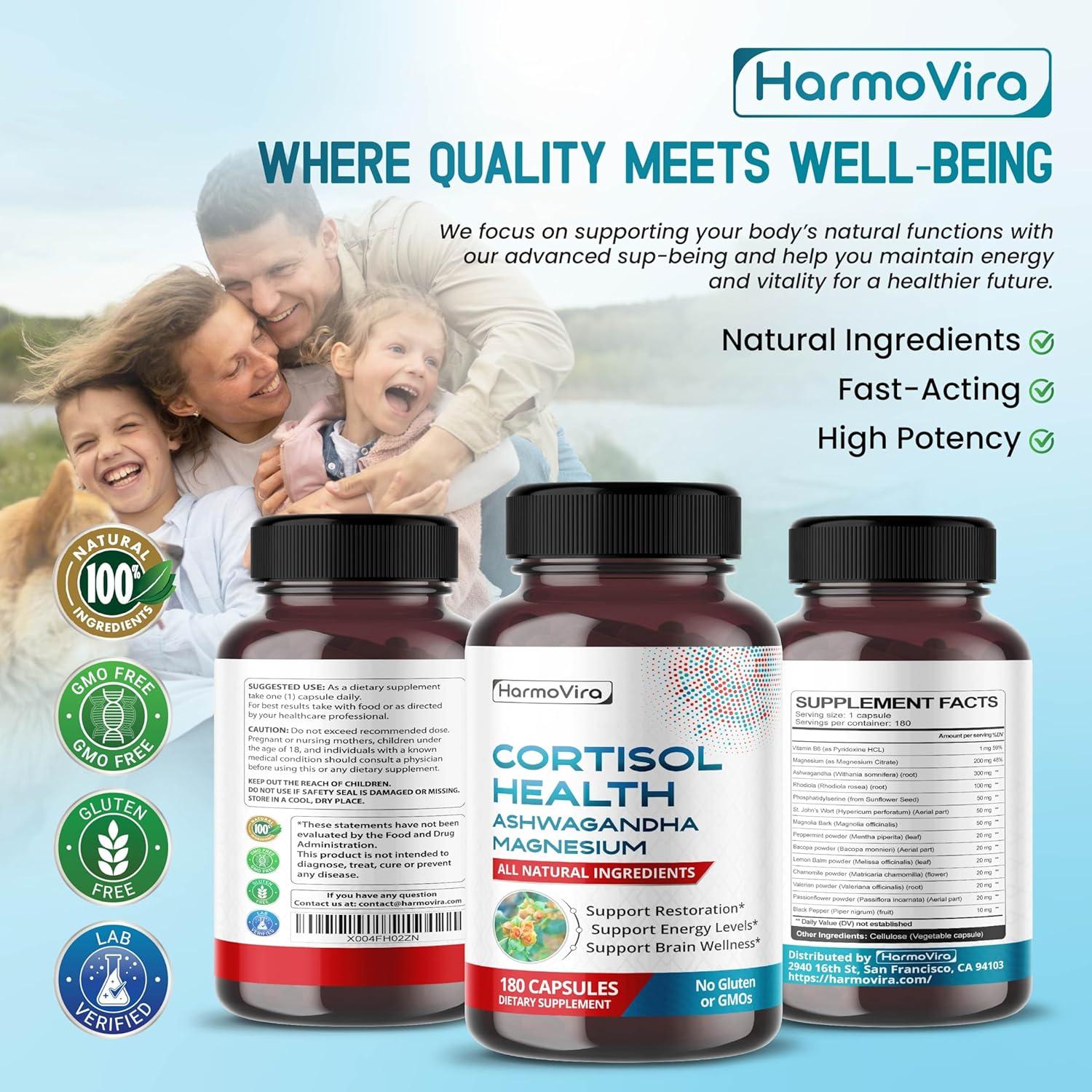 CORTISOL Salud - Suplemento de Ashwagandha y Magnesio 180 cápsulas