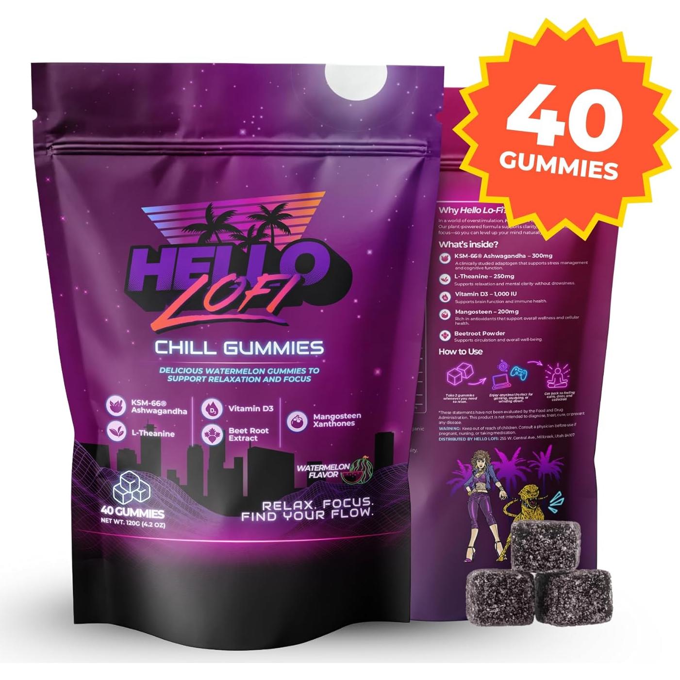 Chill Gummies Hello LoFi - Suplemento Relajación Vegano 40 Unidades