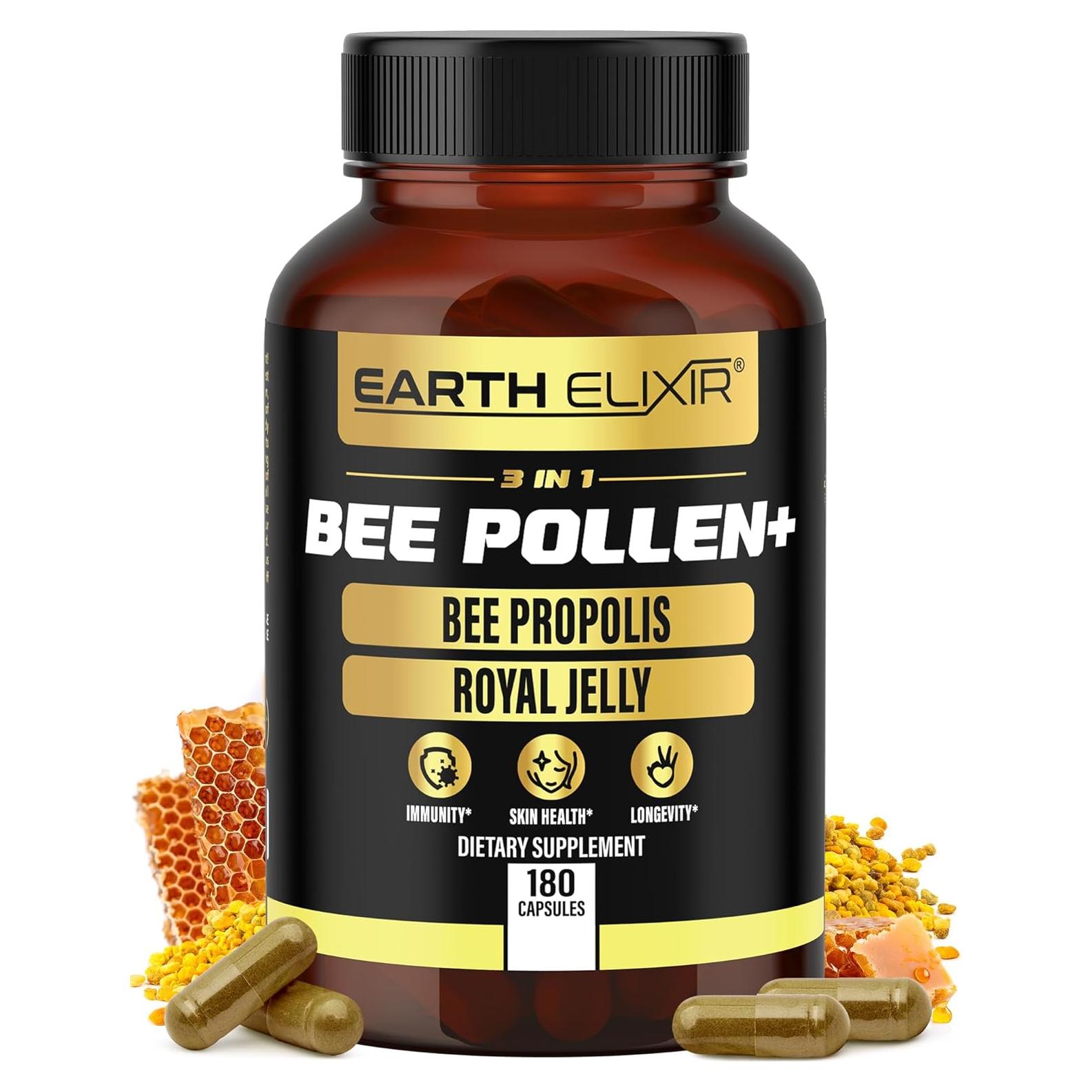 Cápsulas de Polen de Abeja Orgánico 3-en-1 Earth Elixir - 180 Unidades
