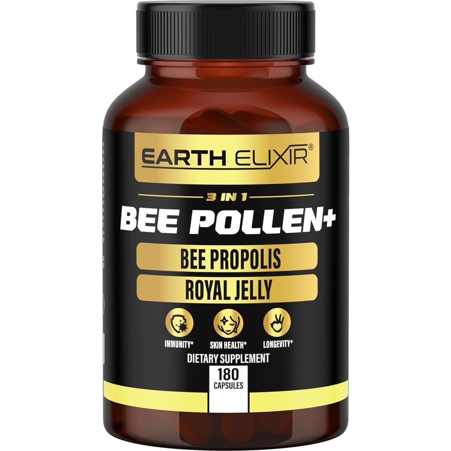 Cápsulas de Polen de Abeja Orgánico 3-en-1 Earth Elixir - 180 Unidades