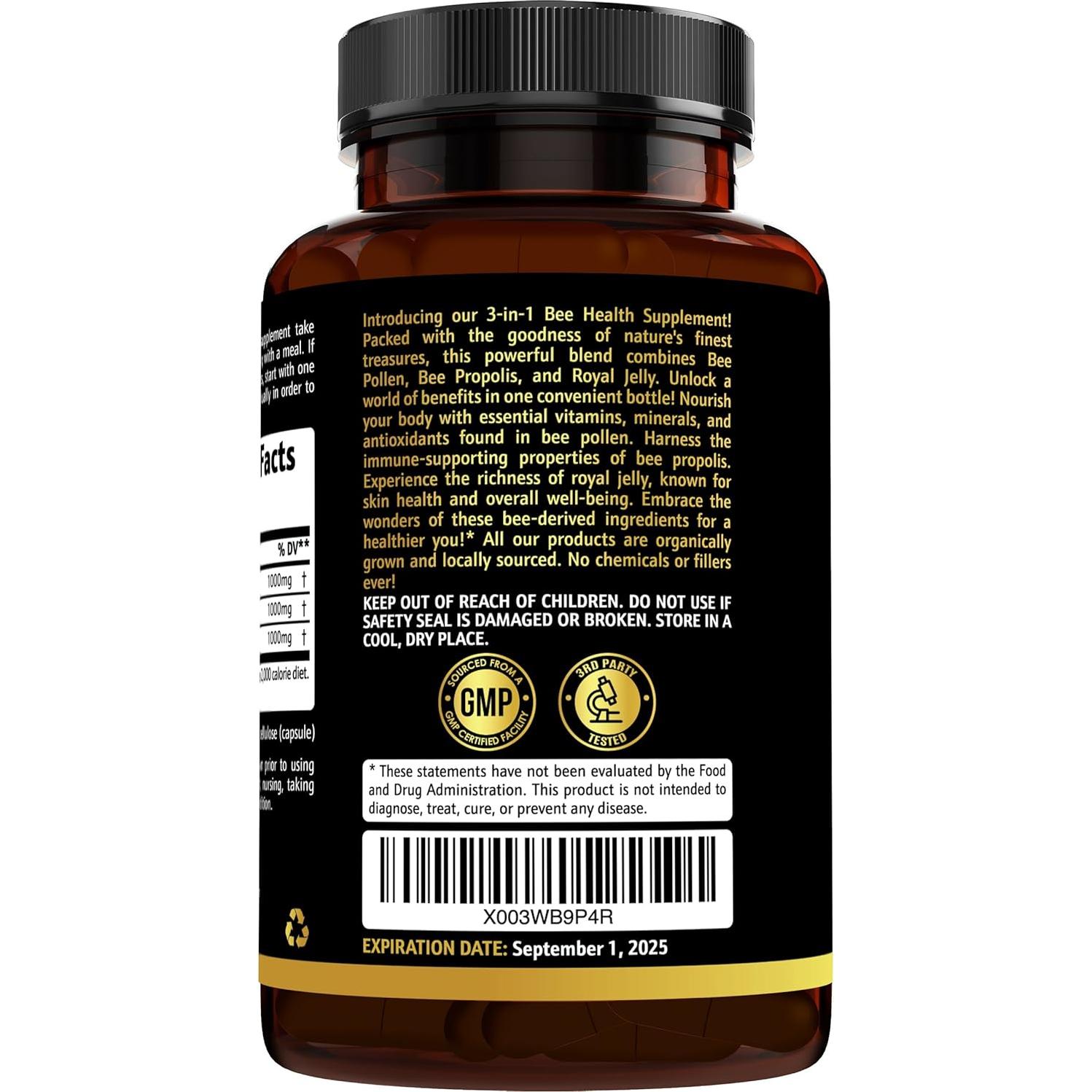 Cápsulas de Polen de Abeja Orgánico 3-en-1 Earth Elixir - 180 Unidades