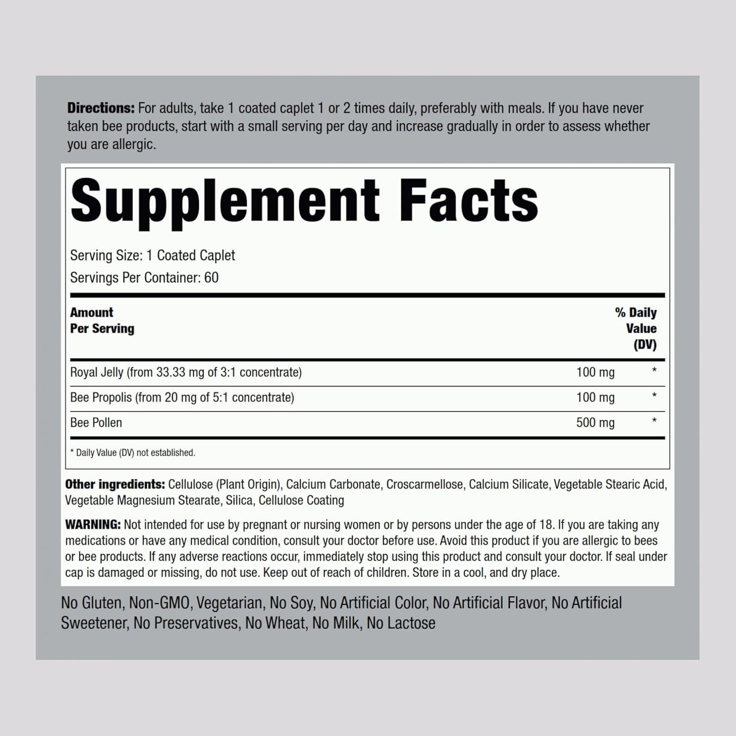 Jalea Real Propolis y Polen de Abeja Piping Rock 60 Tabletas