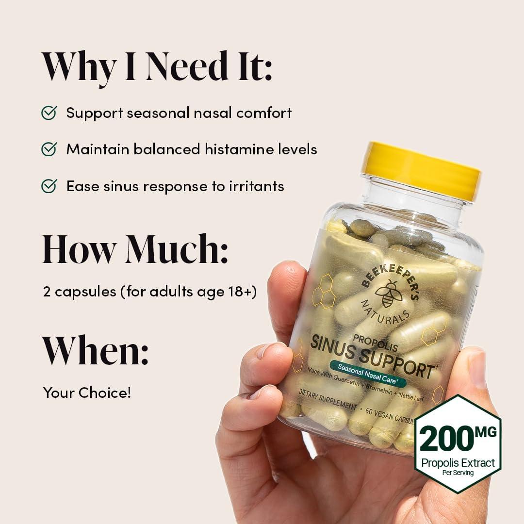 Suplemento Natural Beekeeper's Naturals para Senos Nasales 60 ct