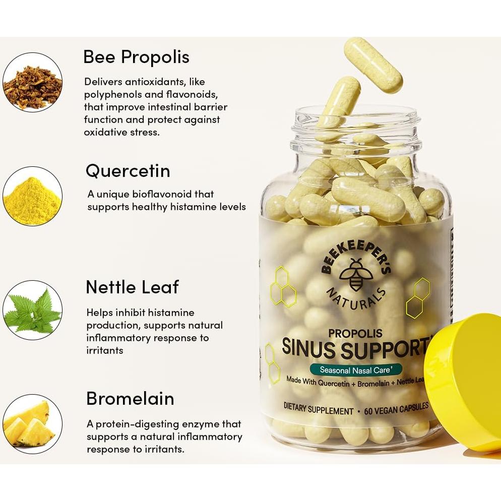 Suplemento Natural Beekeeper's Naturals para Senos Nasales 60 ct