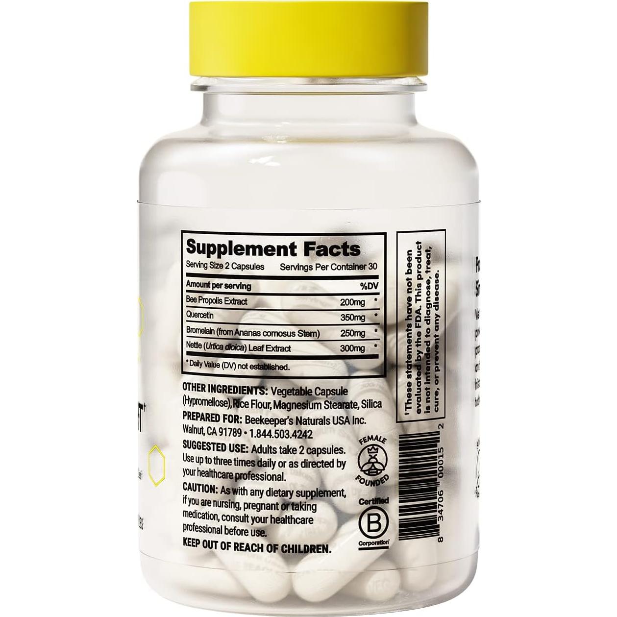 Suplemento Natural Beekeeper's Naturals para Senos Nasales 60 ct