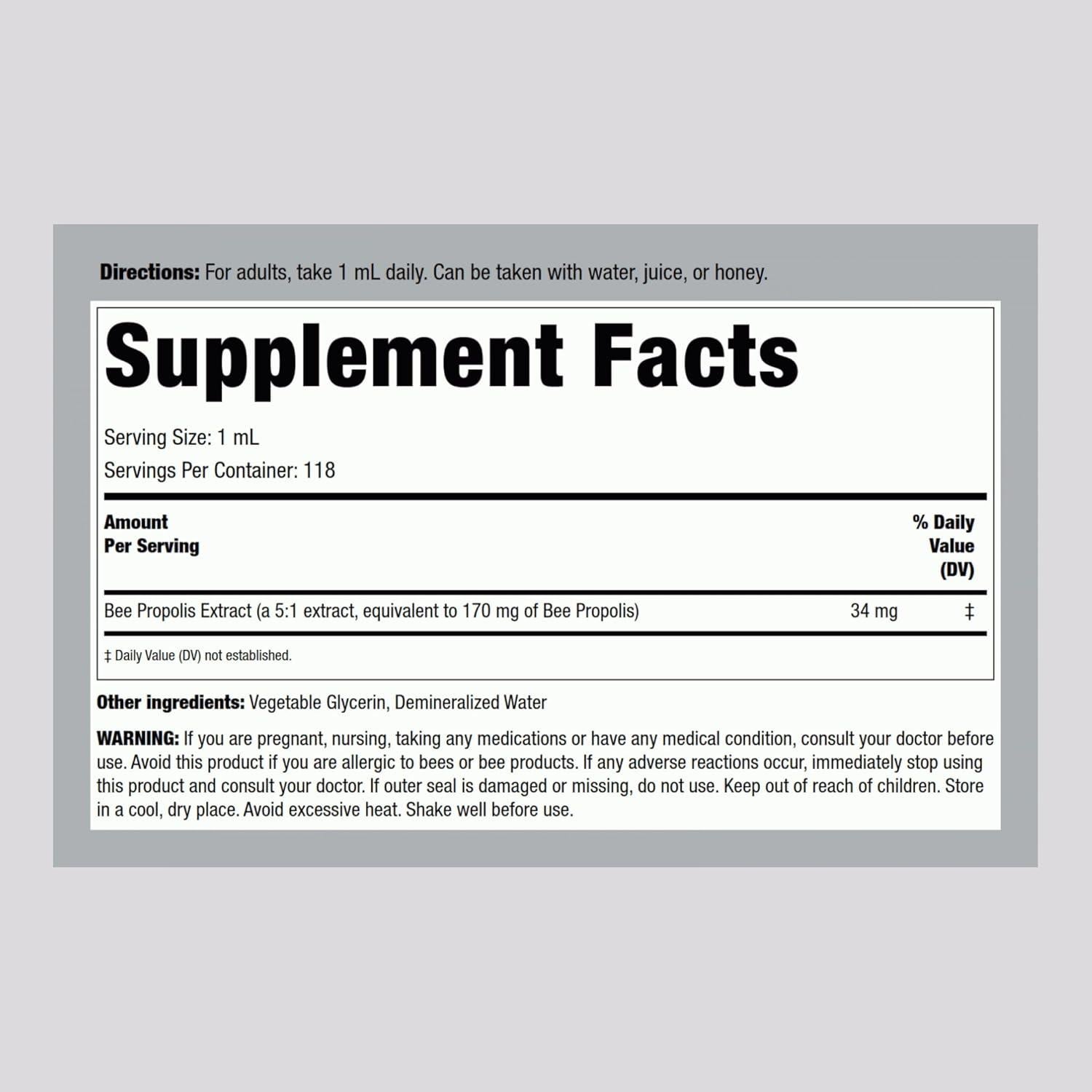 Tintura de Propóleos de Abeja Piping Rock 118 ml - Suplemento Sin OGM