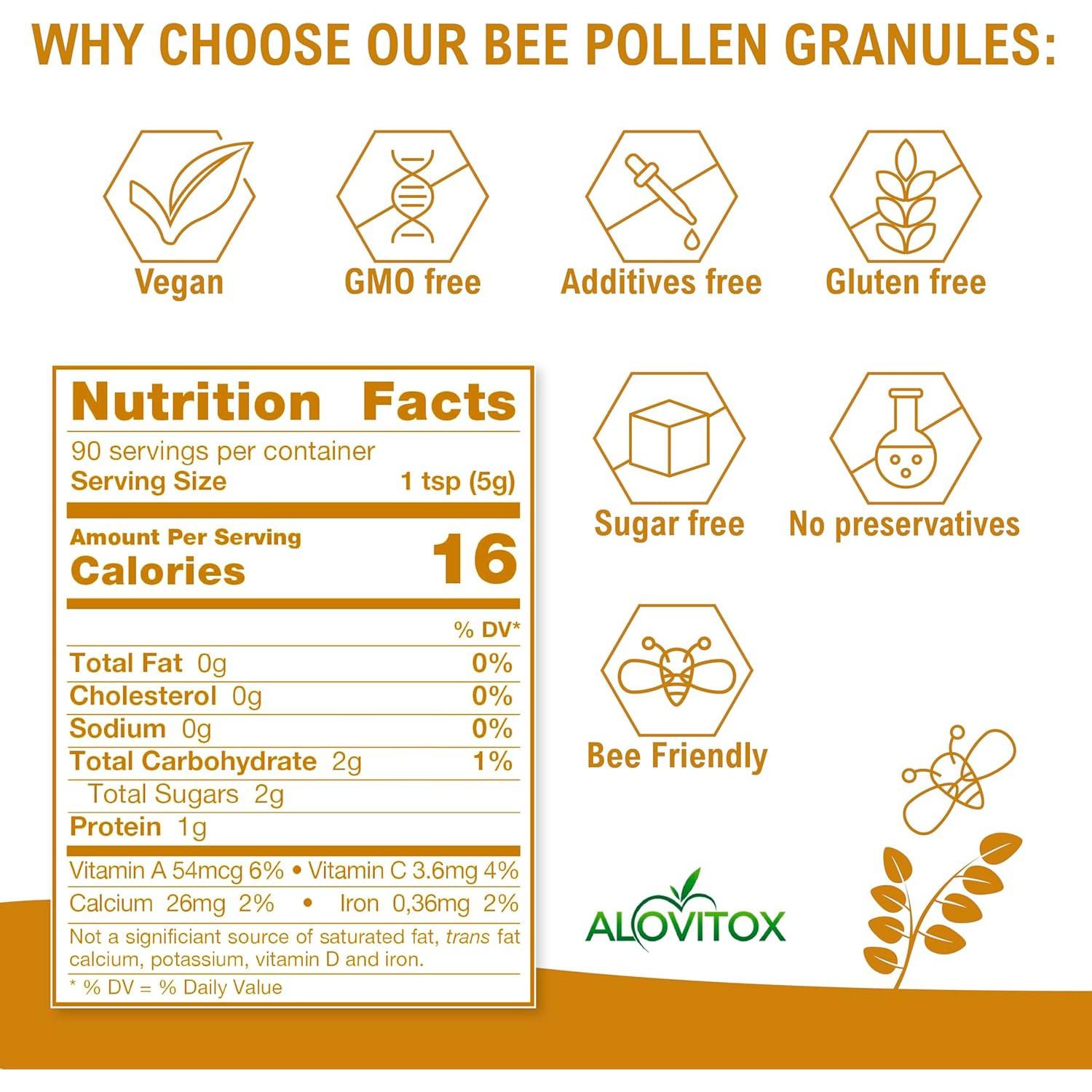 Gránulos de Polen de Abeja Alovitox 227 g | Superalimento Orgánico