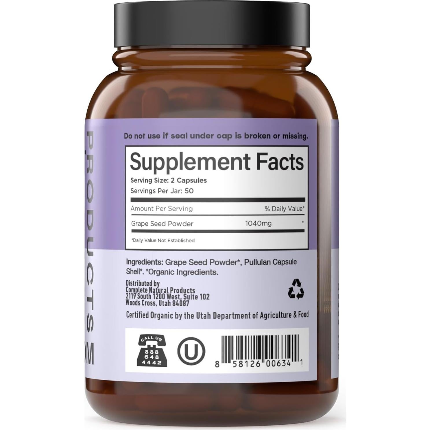 Cápsulas de Semilla de Uva Orgánica Complete Natural 520mg