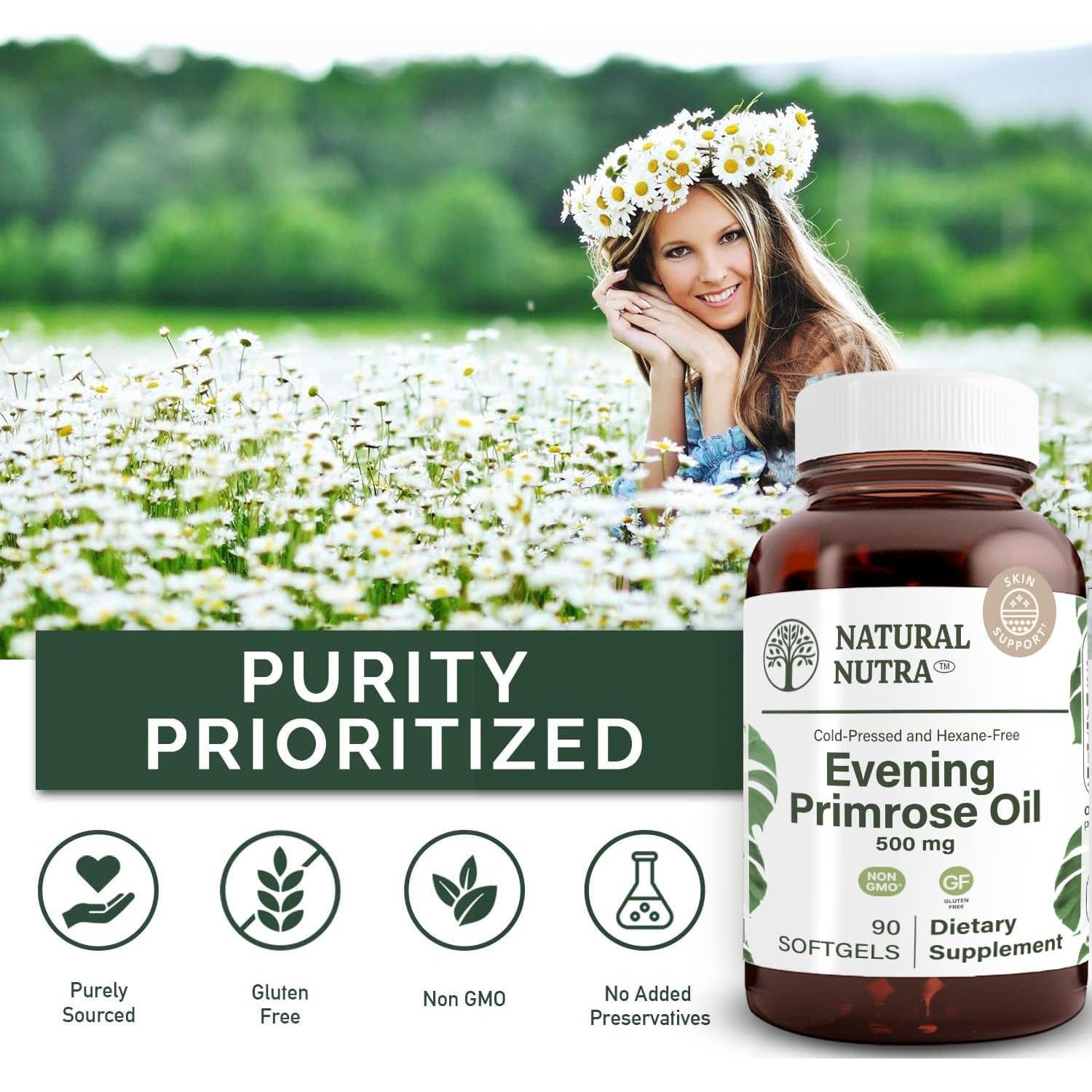 Suplemento Aceite de Onagra Natural Nutra 500 mg 90 Cápsulas