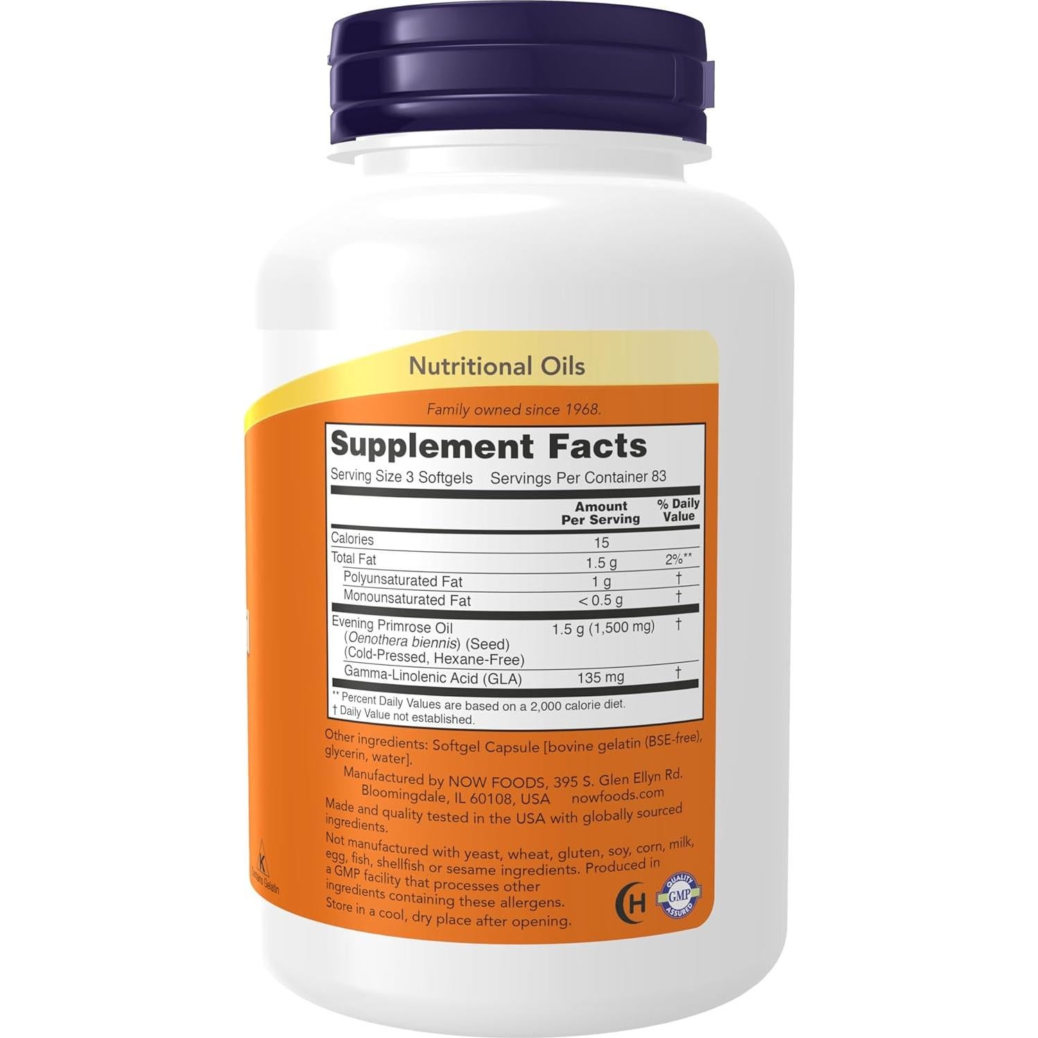 Suplemento NOW Foods Aceite de Onagra 500 mg 250 Gelatinas