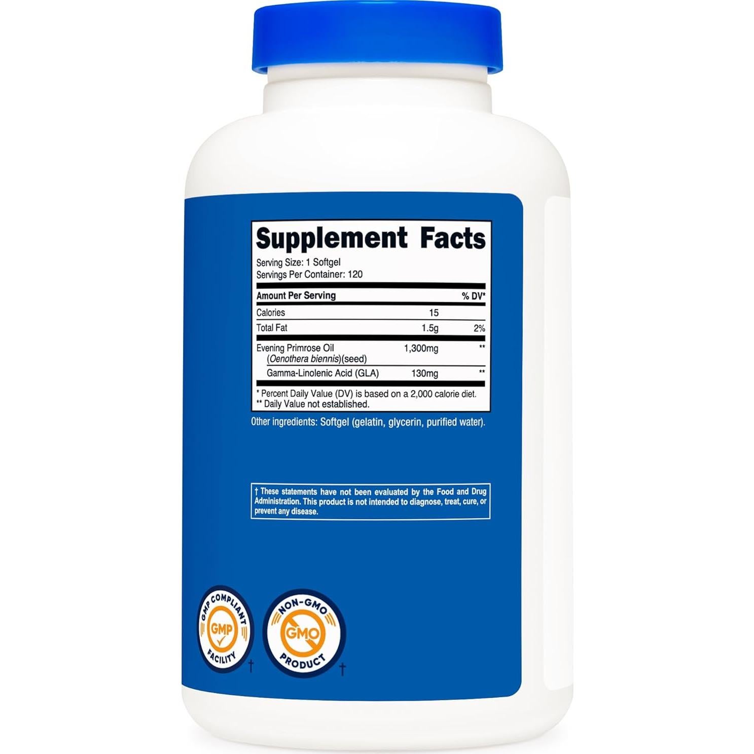 Aceite de Onagra Nutricost 1300mg 120 Gelatinas Blandas