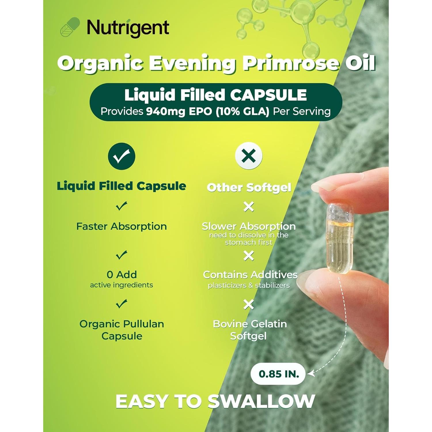 Suplemento Aceite de Onagra Orgánico Nutrigent 940 mg 60 Cápsulas