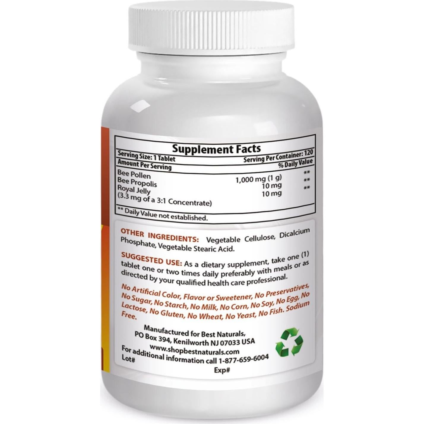 Complejo de Polen de Abeja 1000 mg Mejor Naturales 120 Tabletas