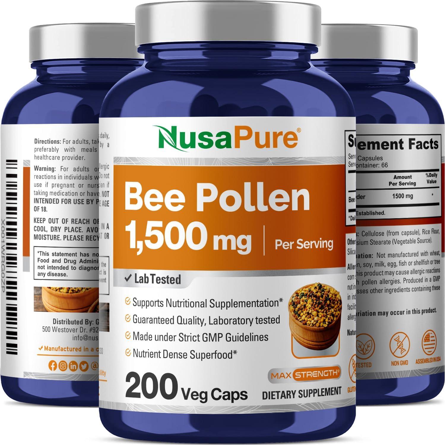 Suplemento de Polen de Abeja NusaPure 1500mg 200 Cápsulas