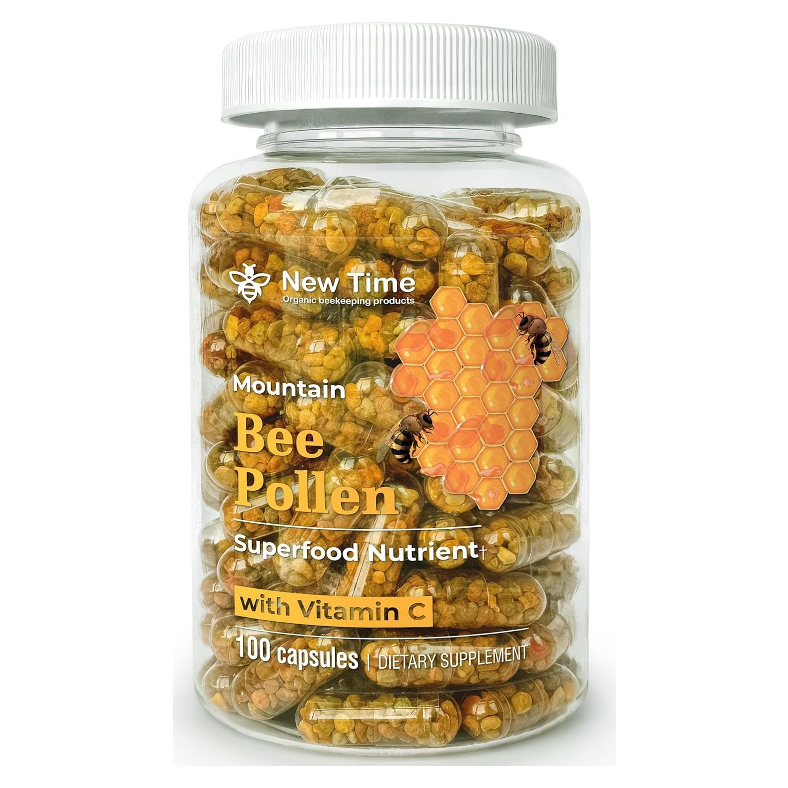 Cápsulas de Polen de Abeja Orgánico New Time - 100% Puro, 100 Unidades