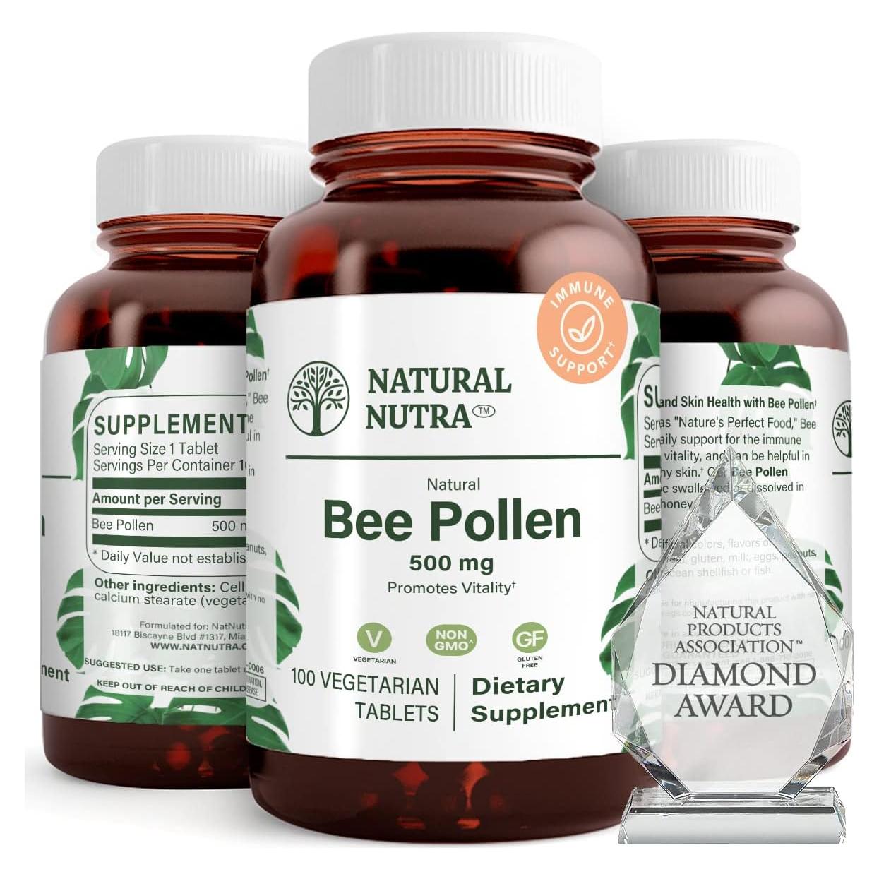 Suplemento de Polen de Abeja Natural Nutra 500 mg - 100 Tabletas