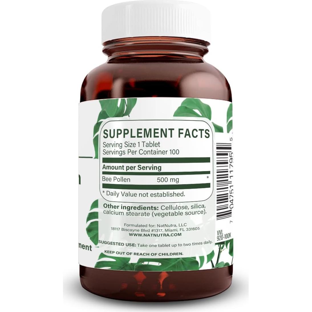 Suplemento de Polen de Abeja Natural Nutra 500 mg - 100 Tabletas