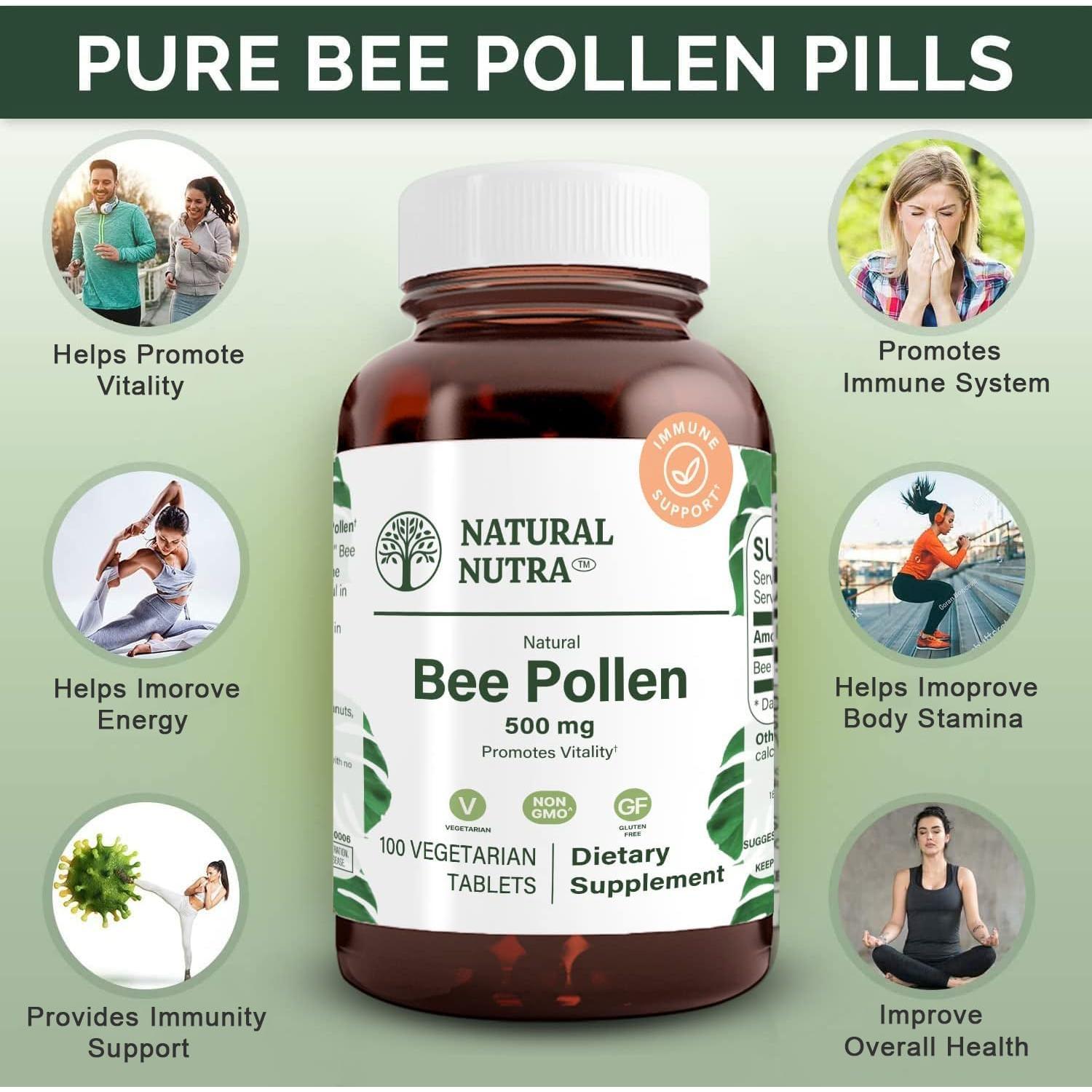 Suplemento de Polen de Abeja Natural Nutra 500 mg - 100 Tabletas