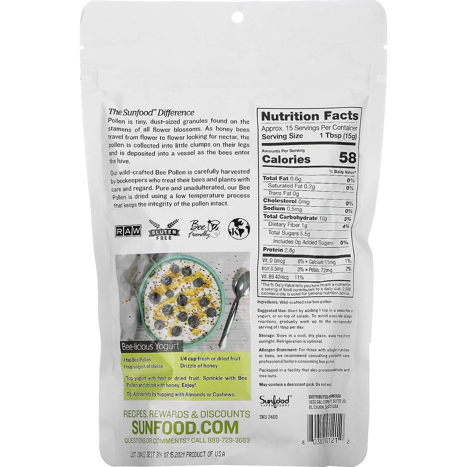 Polen de Abeja Crudo Sunfood 227g - Superalimento Natural