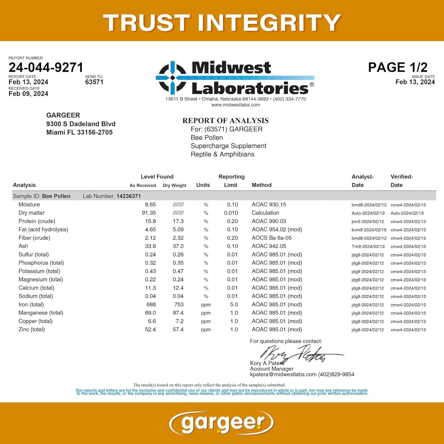 Polen de Abeja Gargeer 113g para Reptiles - Salud y Nutrición