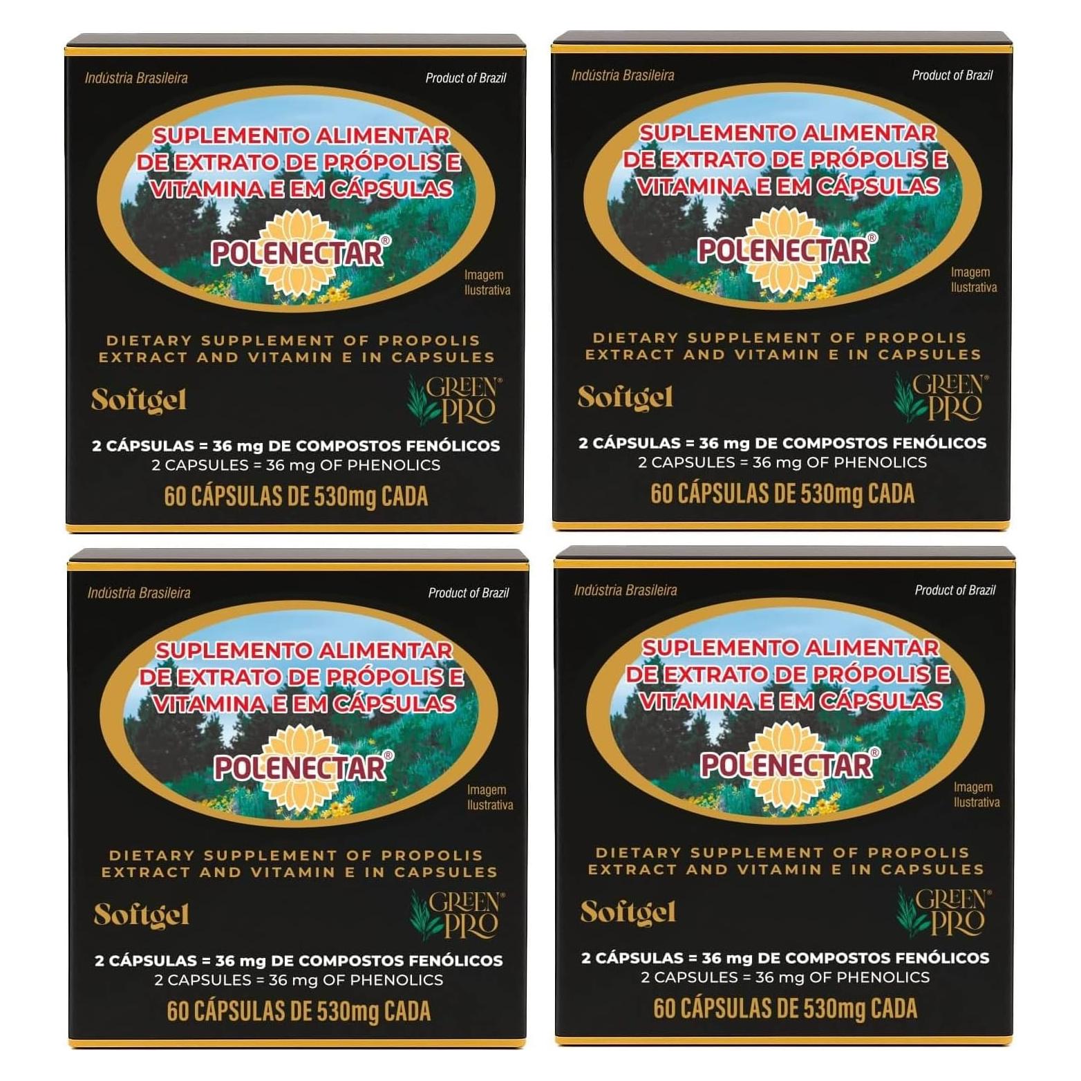 4 Cajas de Polenectar Propóleos Brasileños 300mg 60 Gelatinas