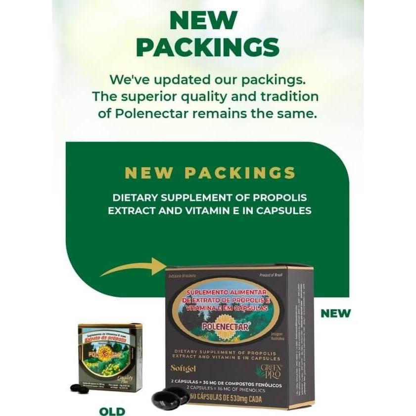 4 Cajas de Polenectar Propóleos Brasileños 300mg 60 Gelatinas