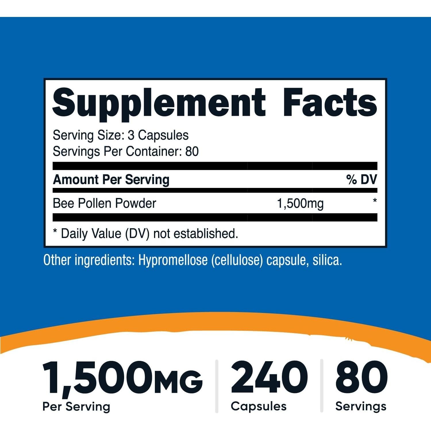 Polen de Abeja Nutricost 240 Cápsulas 1500mg Suplemento