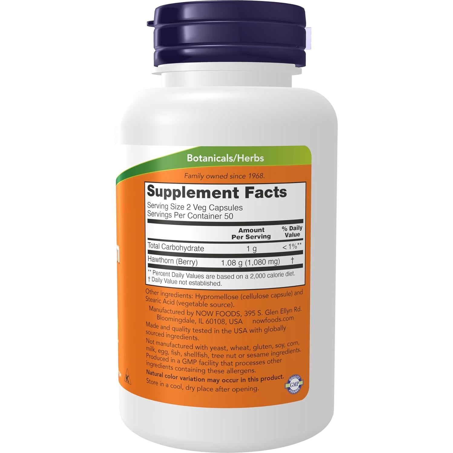 Suplemento Herbal NOW Foods Baya de Espino 540 mg 100 Cápsulas Veganas